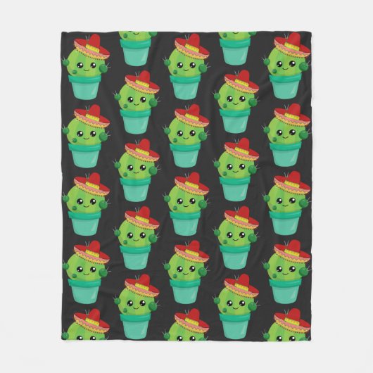 Plump Round Cactus in een Red Sombrero Pattern Fleece Deken (Voorkant)