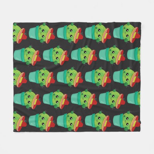 Plump Round Cactus in een Red Sombrero Pattern Fleece Deken (Voorkant (Horizontaal))