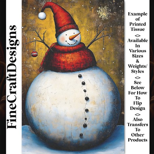 Plump Round Happy Jolly Snowman BA7 Decoupage Tissuepapier