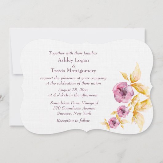 Plumrose Waterverf Wedding Invitations Kaart (Voorkant)