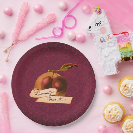   Plums Burgundy Damask Pattern Papieren Bordje (Feest)