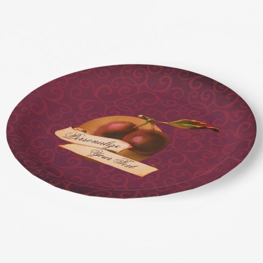   Plums Burgundy Damask Pattern Papieren Bordje (Gekanteld)