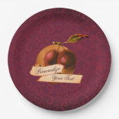   Plums Burgundy Damask Pattern Papieren Bordje (Voorkant)