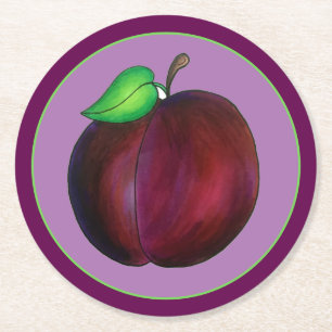 Plums Ripe Summer Paars Plum Fruit Decor Ronde Kartonnen Onderzetter