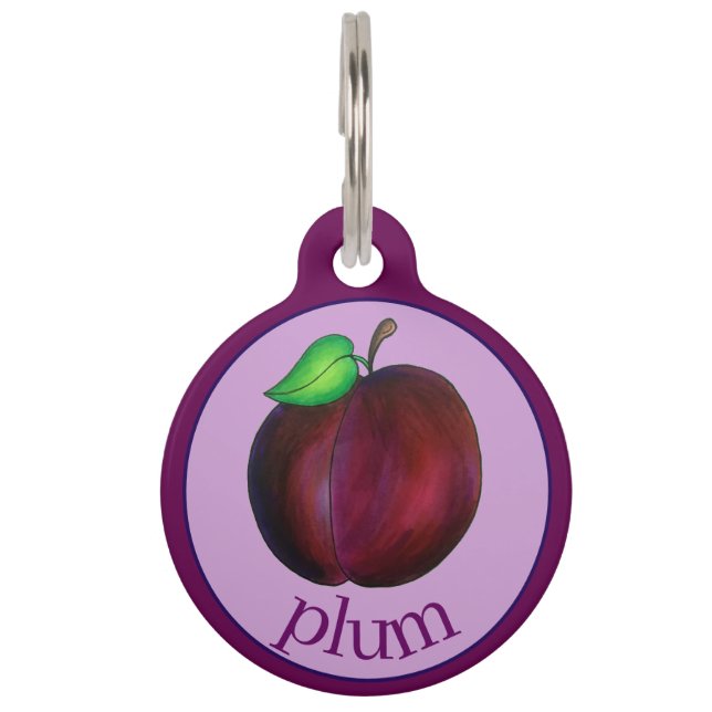 Plums Ripe Summer Paars Plum Fruit Illustration Huisdierpenning (Voorkant)