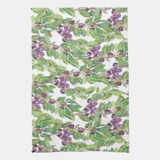 Plums-waterverf Theedoek (Verticaal)