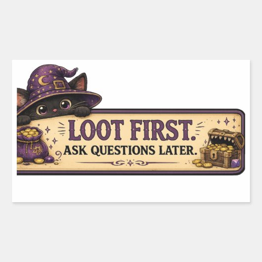 Plunder eerst, stel later vragen D&D kat sticker (Voorkant)