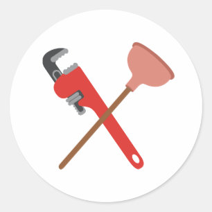 Plunger en moersleutel ronde sticker
