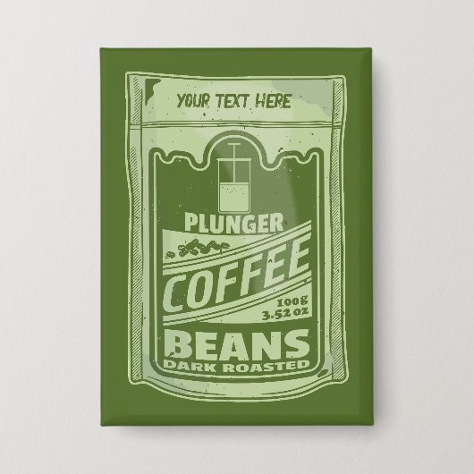 Plunger koffie pop art food verpakking illustratie button (Voorkant)