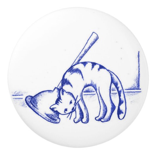 Plunger wrijven Kitty Cat Badkamer Toile Look Keramische Knop (Voorkant)