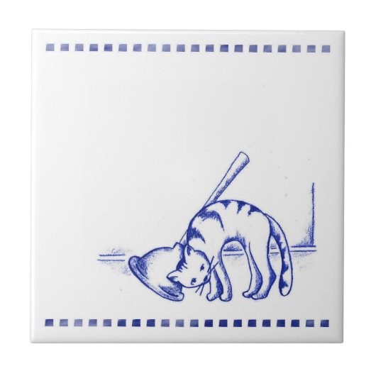 Plunger wrijven Kitty Cat Badkamer Toile Look Tegeltje (Voorkant)