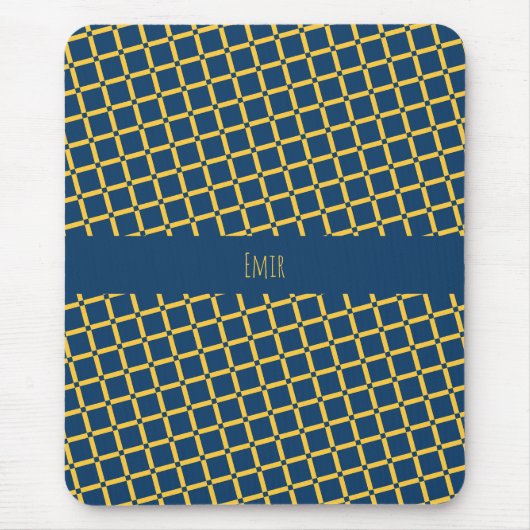 Plus blauw geel minimal patroon muismat (Voorkant)