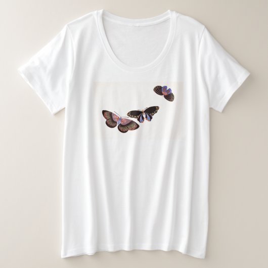 PLUS GROOTTE KATOEN T-Shirt BUTTERFLIES AANGEPASTE (Design voorkant)