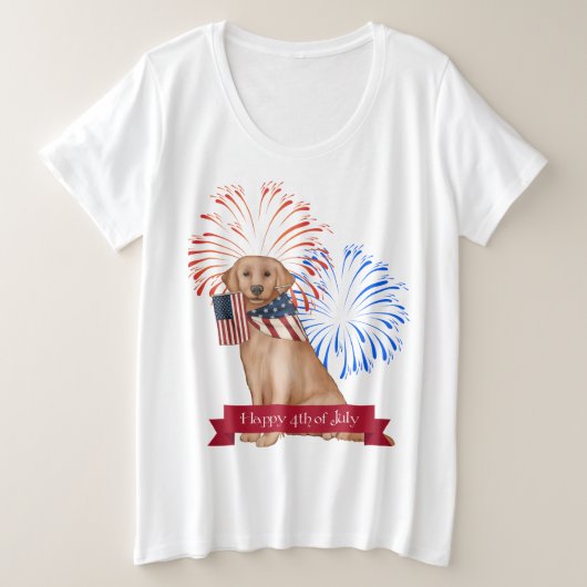 Plus Grootte Vierde juli t-Shirt Golden Lab (Design voorkant)