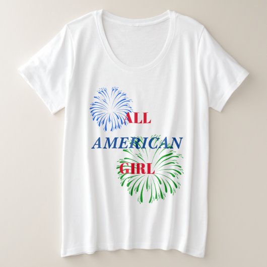 Plus Grootte Vierde van Juli t-shirt met Vuurwerk (Design voorkant)