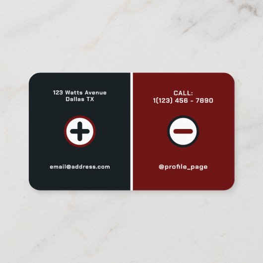 Plus min batterij elektrische stijl visitekaartje (Achterkant)