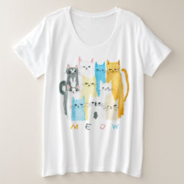Plus Size MEOW Cat Shirt – Kleurrijk & Leuk T-shir