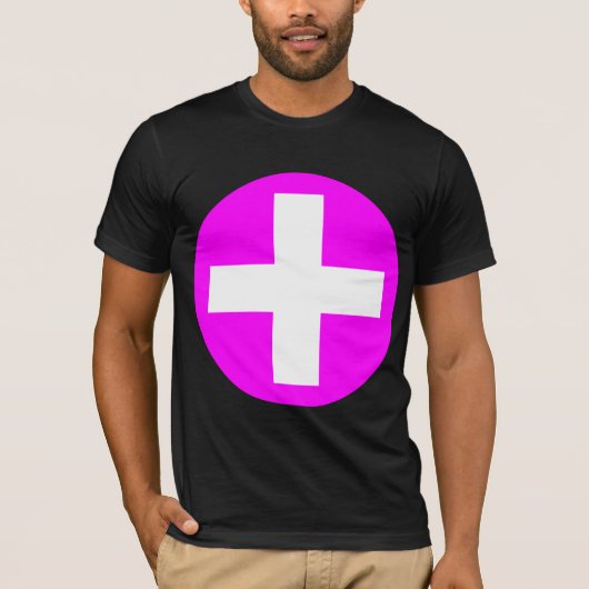 Plus Teken in wit met Magenta T-shirt (Voorkant)