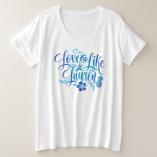 Plus White Love als Lauren Hibiscus Flowers Grote Maat T-shirt (Design voorkant)