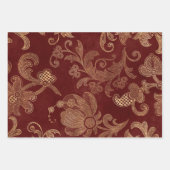 Plush Burgundy Red en Gold Damask Inpakpapier Vel (Voorkant 2)