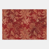 Plush Burgundy Red en Gold Damask Inpakpapier Vel (Voorkant)