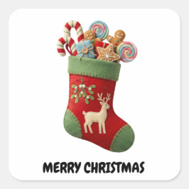 Plush Christmas Stocking Illustration Vierkante Sticker