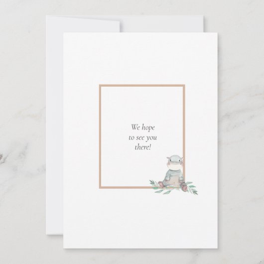 Plush Hippo | Oerwoud Safari Baby shower Kaart (Achterkant)