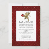 Plush Red and Gold Damask en Lattice Bar Mitzvah Kaart (Voorkant)