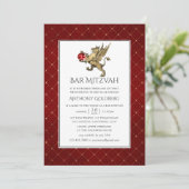 Plush Red and Gold Damask en Lattice Bar Mitzvah Kaart (Staand voorkant)