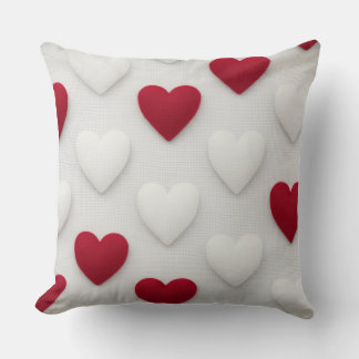 Plush Red & White Hearts Cotton Throw Pillow Kussen