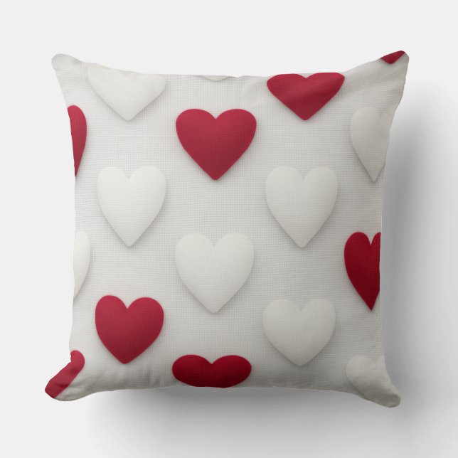 Plush Red & White Hearts Cotton Throw Pillow Kussen (Voorkant)
