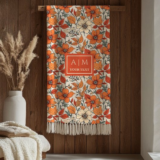 Plush Rusty Tones Sage Olive Autumn Floral Print  Fleece Deken