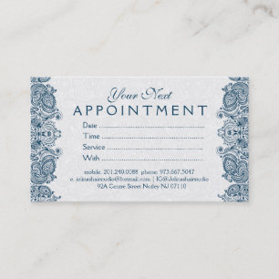 Plush White en Blue Paisley Lace Appointment Card Afsprakenkaartje