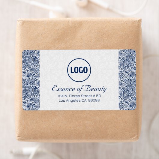 Plush White en Royal Blue Paisley Lace Lijst Etiket (Insitu)