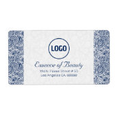 Plush White en Royal Blue Paisley Lace Lijst Etiket (Voorkant)