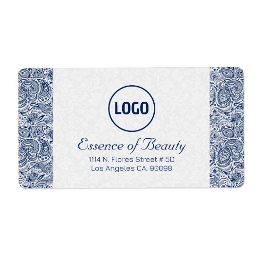 Plush White en Royal Blue Paisley Lace Lijst Etiket (Voorkant)