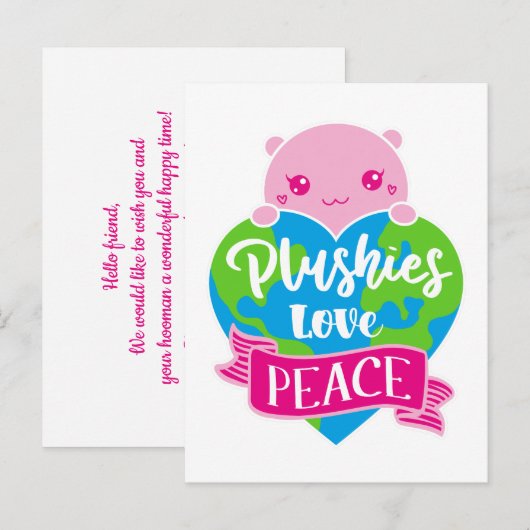 Plushies Love Peace | Cute Kawaii Heart Earth Briefkaart (Voorkant / Achterkant)