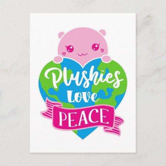 Plushies Love Peace | Cute Kawaii Heart Earth Briefkaart (Voorkant)