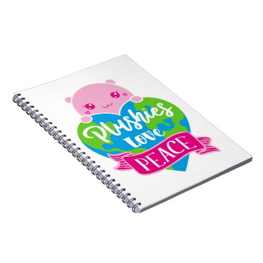 Plushies Love Peace | Cute Kawaii Heart Earth Notitieboek (Rechterzijde)