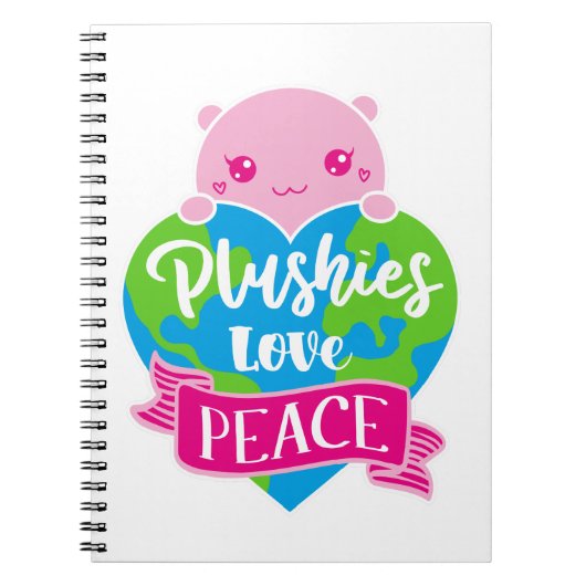 Plushies Love Peace | Cute Kawaii Heart Earth Notitieboek (Voorkant)