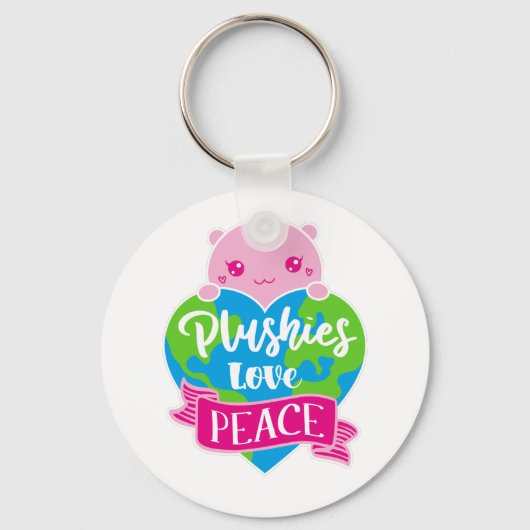 Plushies Love Peace | Cute Kawaii Heart Earth Sleutelhanger (Voorkant)