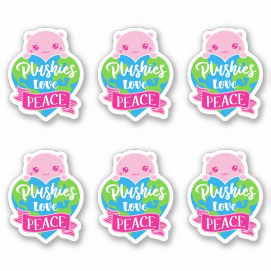 Plushies Love Peace | Cute Kawaii Heart Earth Sticker (Voorkant)