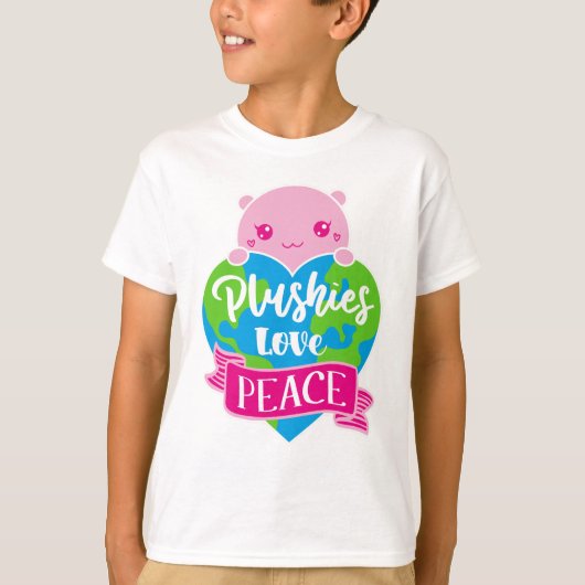 Plushies Love Peace | Cute Kawaii Heart Earth T-shirt (Voorkant)