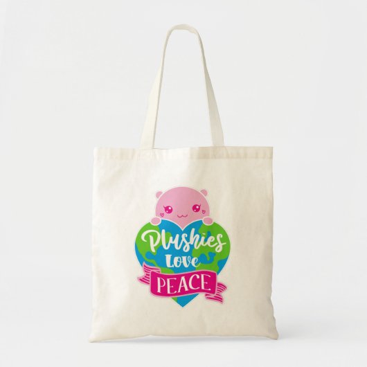 Plushies Love Peace | Cute Kawaii Heart Earth Tote Bag (Voorkant)