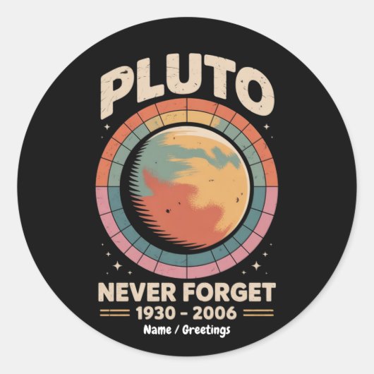 Pluto 1930-2006: een grappige retro-ruimte ronde sticker (Voorkant)