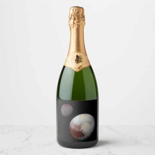 Pluto & Charon 9e of Dwergplaneet Zonnestelsel Sparkling Wijnetiket (Voorkant)