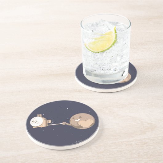 Pluto Selfie Zandsteen Onderzetter (Zijkant)