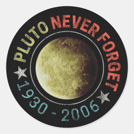 Pluto vergeet nooit 1930-2006 Space Planet Ronde Sticker (Voorkant)