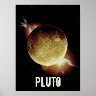 Pluto yellow planeet 3d universum space illustrati poster