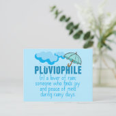 Pluviophile Rain Lover  Blue Umbrella Briefkaart (Staand voorkant)
